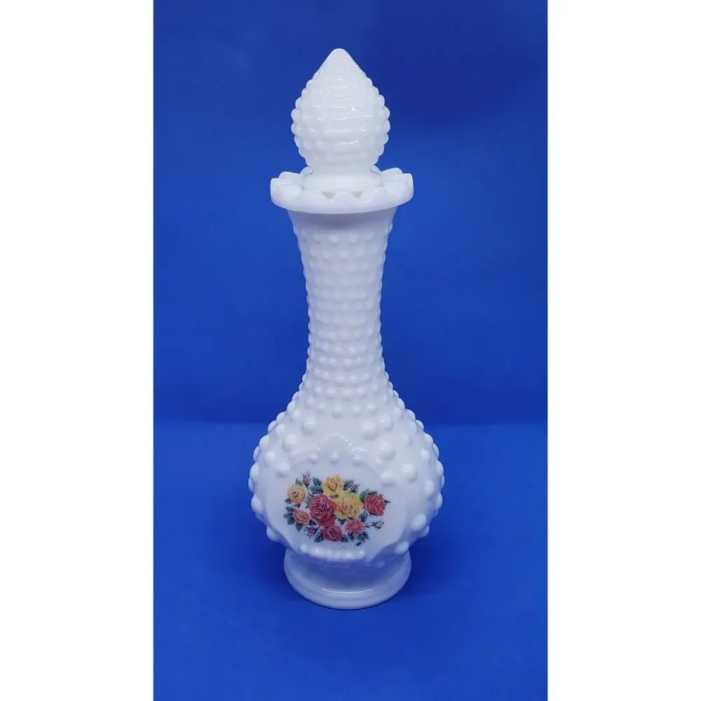 Vintage Perfume Bottle Milk Glass Hobnail Bud Vase Roses Collectible Empty Avon